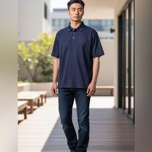 Kirkland Signature Men’s Polo NWT • Large • Blue w/ White Stripes Classic Fit